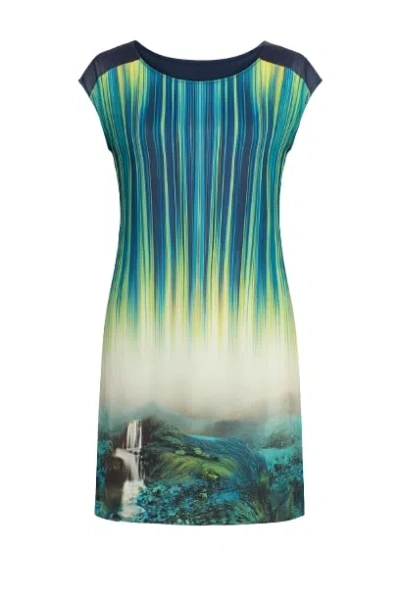 Conquista Women's Blue Cap Sleeved Print Dress