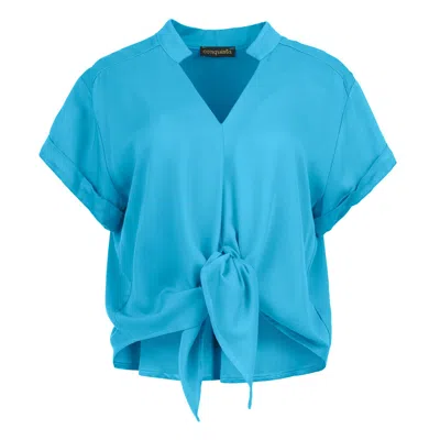 Conquista Women's Blue Cerulean Charm Viscose Tie-front Blouse