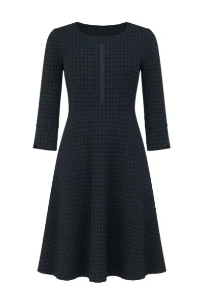 Conquista Women's Blue Check Fit & Flare Dress