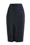 Conquista Women's Blue Check Pencil Skirt In Blue