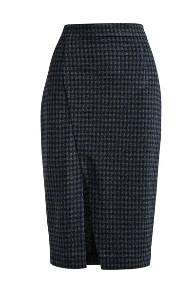 Conquista Women's Blue Check Pencil Skirt