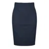 Conquista Women's Blue Classic Navy Pencil Midi Skirt – Subtle Pinstripe, Elastic Fabric, Back Slit In Blue