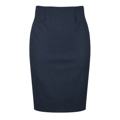 Conquista Women's Blue Classic Navy Pencil Midi Skirt – Subtle Pinstripe, Elastic Fabric, Back Slit