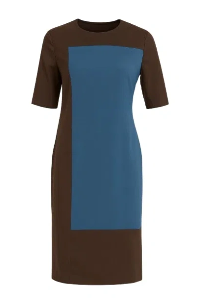 Conquista Women's Blue Contrast Fabric Shift Dress Petrol