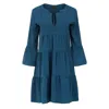 CONQUISTA WOMEN'S BLUE DARK PETROL TENCEL GATHERED SEAMS DRESS