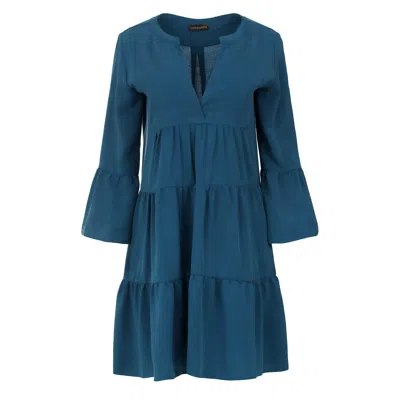 Conquista Women's Blue Dark Petrol Tencel Gathered Seams Dress
