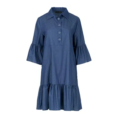 Conquista Women's Blue Denim Bell Sleeve Dress With Ruffle Hem