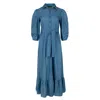 Conquista Women's Blue Denim Style Dress With Frill In Blue