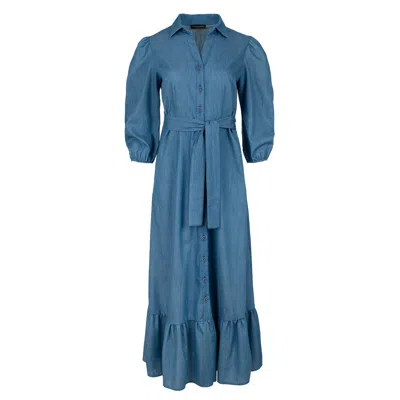 Conquista Women's Blue Denim Style Dress With Frill