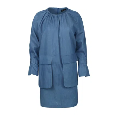 Conquista Women's Blue Denim Style Dress With Pocket Detail