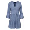 Conquista Women's Blue Denim Style Embroidered A Line Dress In Blue