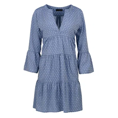 Conquista Women's Blue Denim Style Embroidered A Line Dress