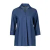 Conquista Women's Blue Denim Style V Neck Top In Blue