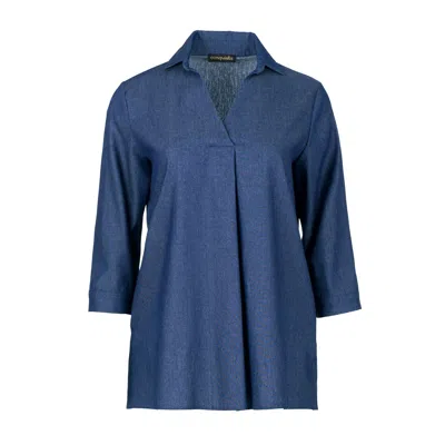 Conquista Women's Blue Denim Style V Neck Top