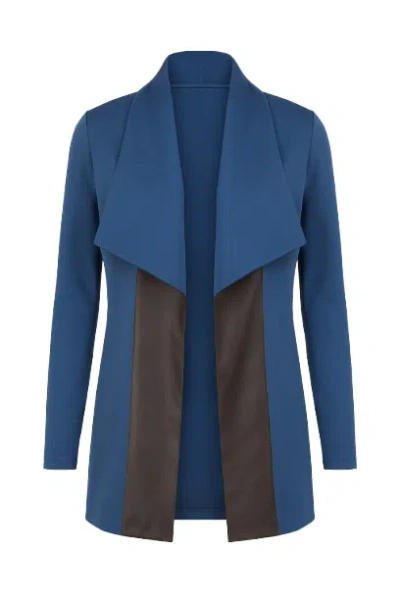 Conquista Women's Blue Faux Leather Detail Cardigan