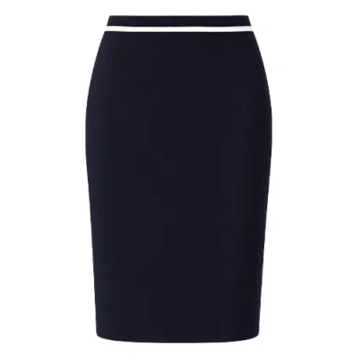 Conquista Women's Blue Fitted Pencil Skirt With Contrast White Stripe