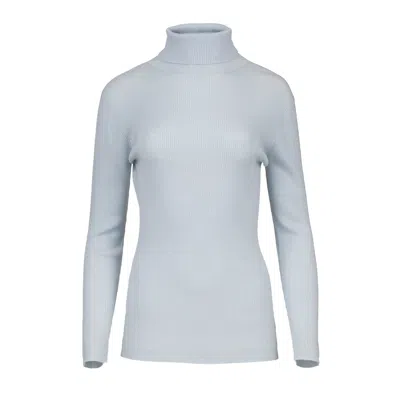 Conquista Women's Blue Fitted Polo Neck Wool Blend Top