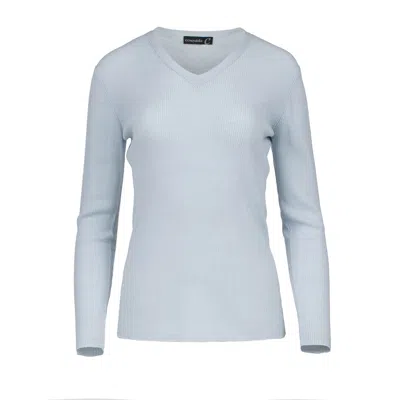 Conquista Women's Blue Fitted V Neck Wool Blend Top