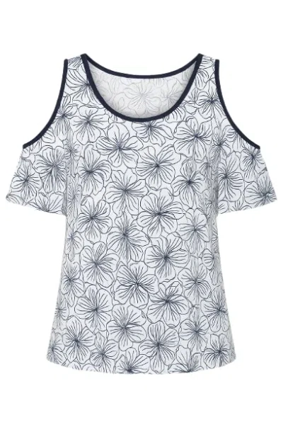 Conquista Women's Blue Floral Cold Shoulder Top