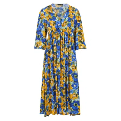 Conquista Women's Blue Floral Empire Line Midi Dress