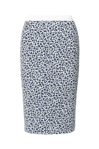 Conquista Women's Blue Floral Pencil Skirt With Solid Colour Waistband