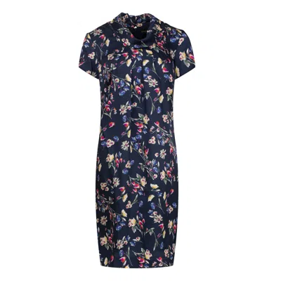 Conquista Women's Blue Floral Print Viscose Short Sleeve Dress