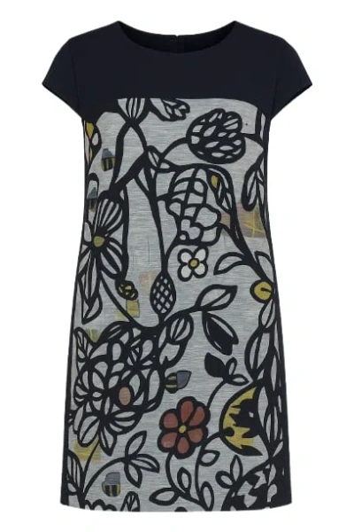 Conquista Women's Blue Floral Sack Dress With Pockets