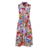 CONQUISTA WOMEN'S BLUE FLORAL SLEEVELESS DRESS WITH BELT
