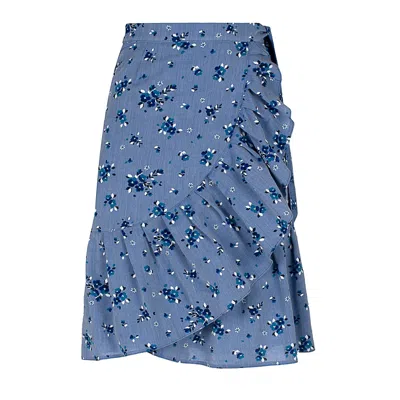 Conquista Women's Blue Floral Wrap Ruffle Skirt