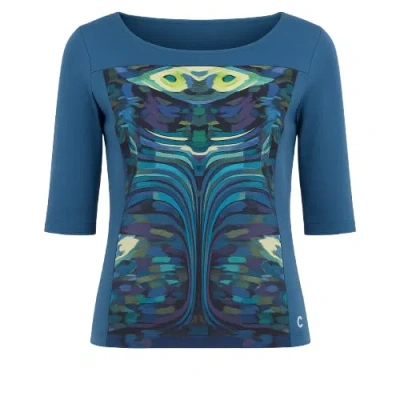 Conquista Women's Blue Half Sleeve Print Top