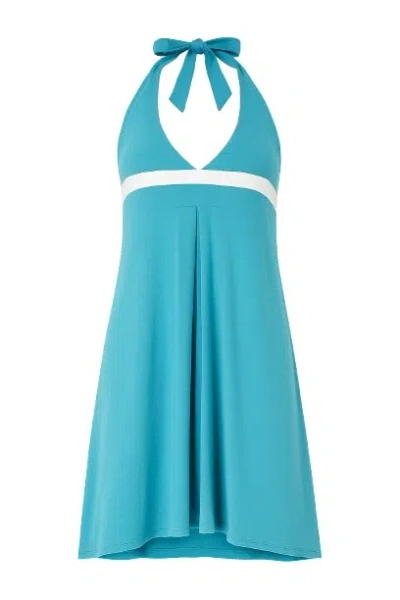Conquista Women's Blue Halter Neck Stripe Detail Dress