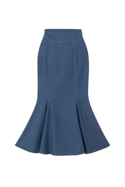 Conquista Women's Blue High-waist Flared Midi Skirt In Lyocell