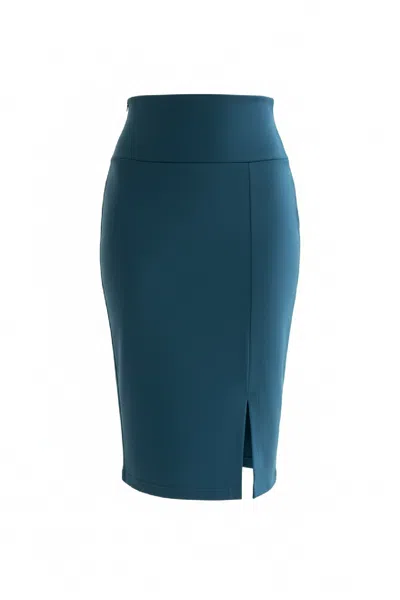 Conquista Women's Blue High-waist Tailored Pencil Skirt With Side Slit – Teal