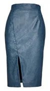 Conquista Women's Blue Indigo Faux Leather Pencil Skirt In Blue