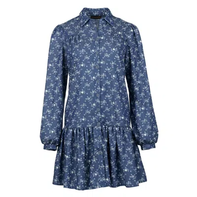 Conquista Women's Blue Indigo Floral Dress With Buttons
