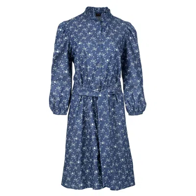 Conquista Women's Blue Indigo Floral Long Sleeve Dress