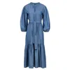 Conquista Women's Blue Indigo Midi Dress With Ties In Blue