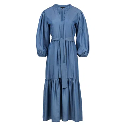 Conquista Women's Blue Indigo Midi Dress With Ties