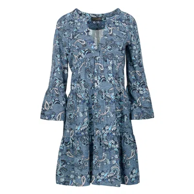 Conquista Women's Blue Indigo Paisley Print A Line Dress