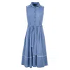 CONQUISTA WOMEN'S BLUE INDIGO POLKA DOT BUTTON DETAIL DRESS
