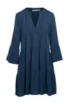 Conquista Women's Blue Indigo Tencel Gathered Seams Dress In Blue