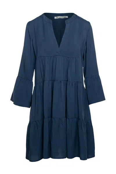 Conquista Women's Blue Indigo Tencel Gathered Seams Dress