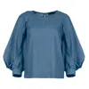 Conquista Women's Blue Indigo Top With Bishop Sleeves In Blue