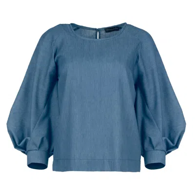 Conquista Women's Blue Indigo Top With Bishop Sleeves