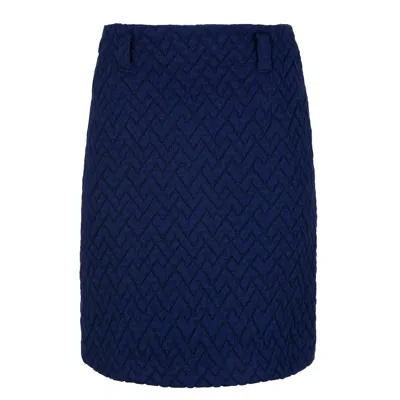 Conquista Women's Blue Jacquard Wool Coat Fabric Mini Skirt