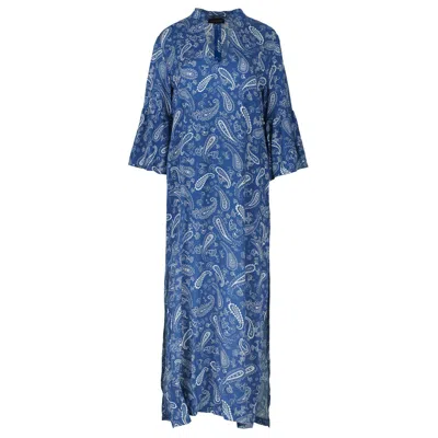 Conquista Women's Blue Long Kaftan Style Paisley Dress