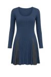 Conquista Women's Blue Long Sleeve A Line Jersey Dress With Creased Fabric Detail In Blue