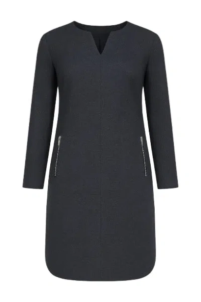 Conquista Women's Blue Long Sleeve Dress With Rounded Hemline