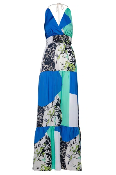 Conquista Women's Blue Maxi Empire Line Patchwork Dress By  Fashion