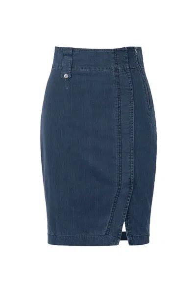 Conquista Women's Blue Modern Denim Pencil Skirt With Asymmetric Seam